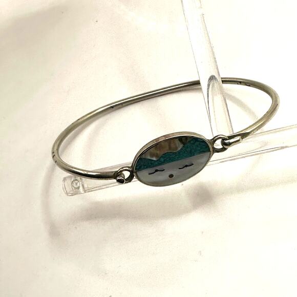 Alpaca Bracelet hooked Silver tone Beach Cloud Face Vintage Mother of Pearl - Picture 9 of 11